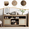 coucheta Set of 2 Boho Rattan TV Stand for 65 Inch TV, 58” Mid-Century Entertainment Center with Sliding Doors, Adjustable Shelves, Hidden Storage - 4 of 4