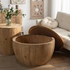 31.50"/ 35.43" Bucket Shaped Coffee Table Solid Wood+MDF Vintage Round Coffee Wood Table With Storage Space - 2 of 4