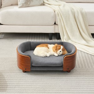 Racxily Scandinavian style Elevated Dog Bed Pet Sofa With Solid Wood legs and Bent Wood Back, Velvet Cushion,Small Size - 1 of 4