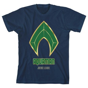 Justice League Movie Aquaman Emblem Boy's Navy T-shirt - 1 of 3