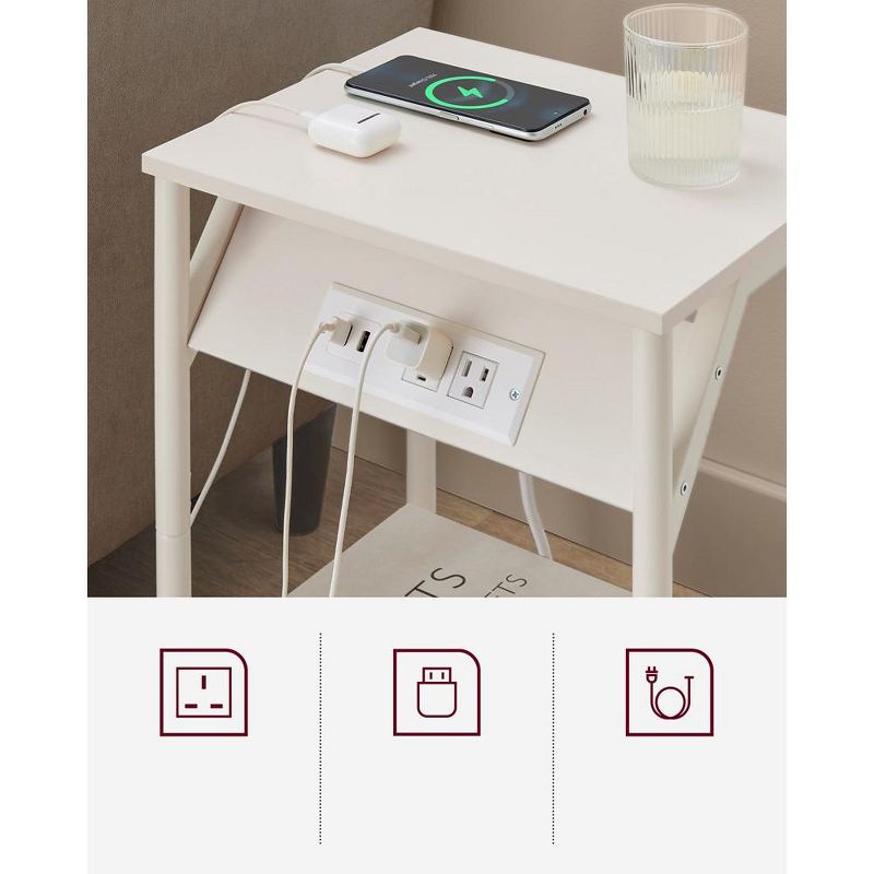 VASAGLE End Table ,  Small Side Tables, Nightstand with Outlets and USB Ports, Bedside Table with Storage Shelf, 3 of 7