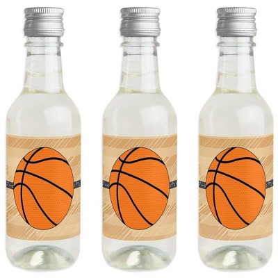 Big Dot of Happiness Nothin' but Net - Basketball - Mini Wine & Champagne Bottle Label Stickers - Baby Shower or Birthday Party Favor Gift - Set of 16