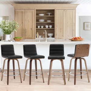 Bekrvio 26"/29" Swivel Bar Stools Set of 1/2/3/4, Faux Leather Upholstered Counter Chairs with Wood Legs, Mid-Century Seating for Kitchen Island - 1 of 4