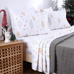 Christmas Bed Sheets, Soft Brushed Microfiber Bed Sheet Set, 16 Inches Deep Pocket Fitted Sheet Winter Holiday Sheets Set - 1 of 4