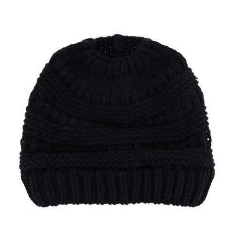 Ctm Women s Ponytail Winter Beanie Knit Hat Black Target