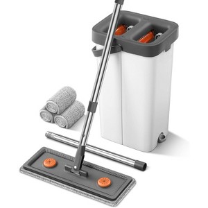 Long Handle Mop and Bucket Set - Effortless Floor, Wall & Window Cleaning, Includes Wringer and Washable Microfiber Pads - 1 of 4