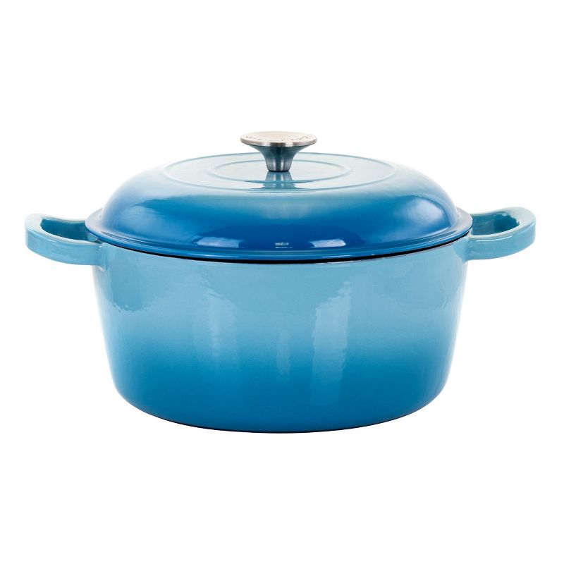 MegaChef 5 Quarts Round Enameled Cast Iron Casserole with Lid in Blue, 1 of 12