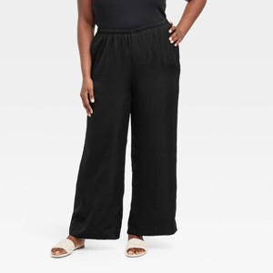 Women's Mid-Rise Straight Leg Crinkle Satin Pull-On Pants - A New Day™ - 1 of 3
