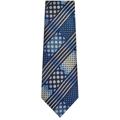 TheDapperTie Men's Navy Blue And White Stripes Necktie with Hanky