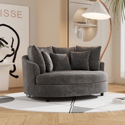 Mlmh & Kngwa 70.1" W Oversized Modern Chenille Sofa Chair, Upholstered Accent Barrel Chair With Pillows