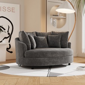 Mlmh & Kngwa 70.1" W Oversized Modern Chenille Sofa Chair, Upholstered Accent Barrel Chair With Pillows - 1 of 4