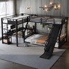 Racxily L-Shaped Triple Bunk Bed with Slide, Full/Queen Metal Loft Bed with Desk & Storage, Black - 4 of 4