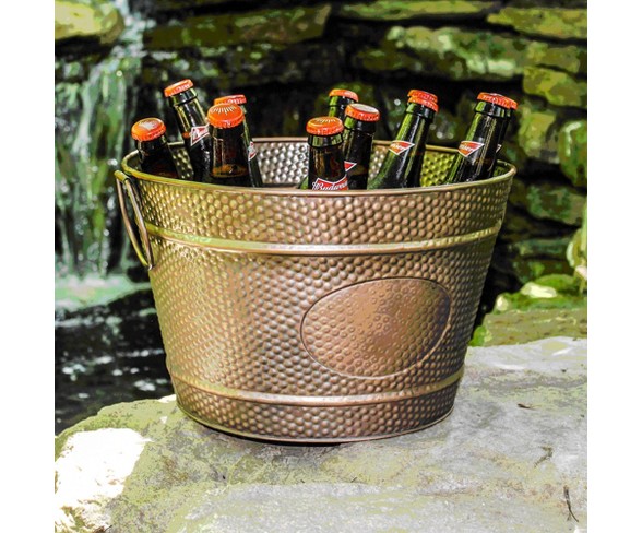 Brekx Hillcrest Copper Finish Pebbled Metal Beer Wine Beverage Ice Bucket Tub