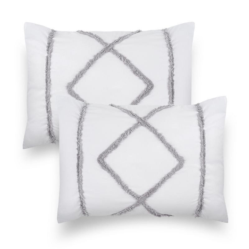 Sweet Jojo Designs Throw Pillow Covers Boho Fringe White and Grey 2pc, 1 of 5