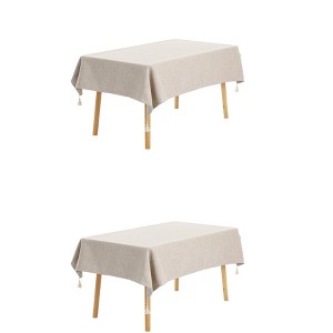Unique Bargains 2 Packs Tassels Wrinkle-Resistant Washable Cotton Linen Tablecloth - 1 of 4