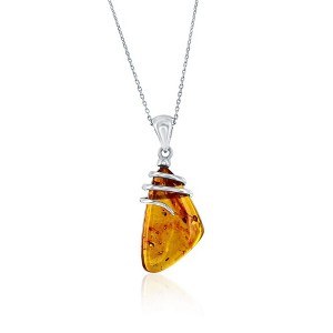 Simona Sterling Silver, Irregular Shaped Amber 18" Pendant Necklace - Brown - 1 of 2