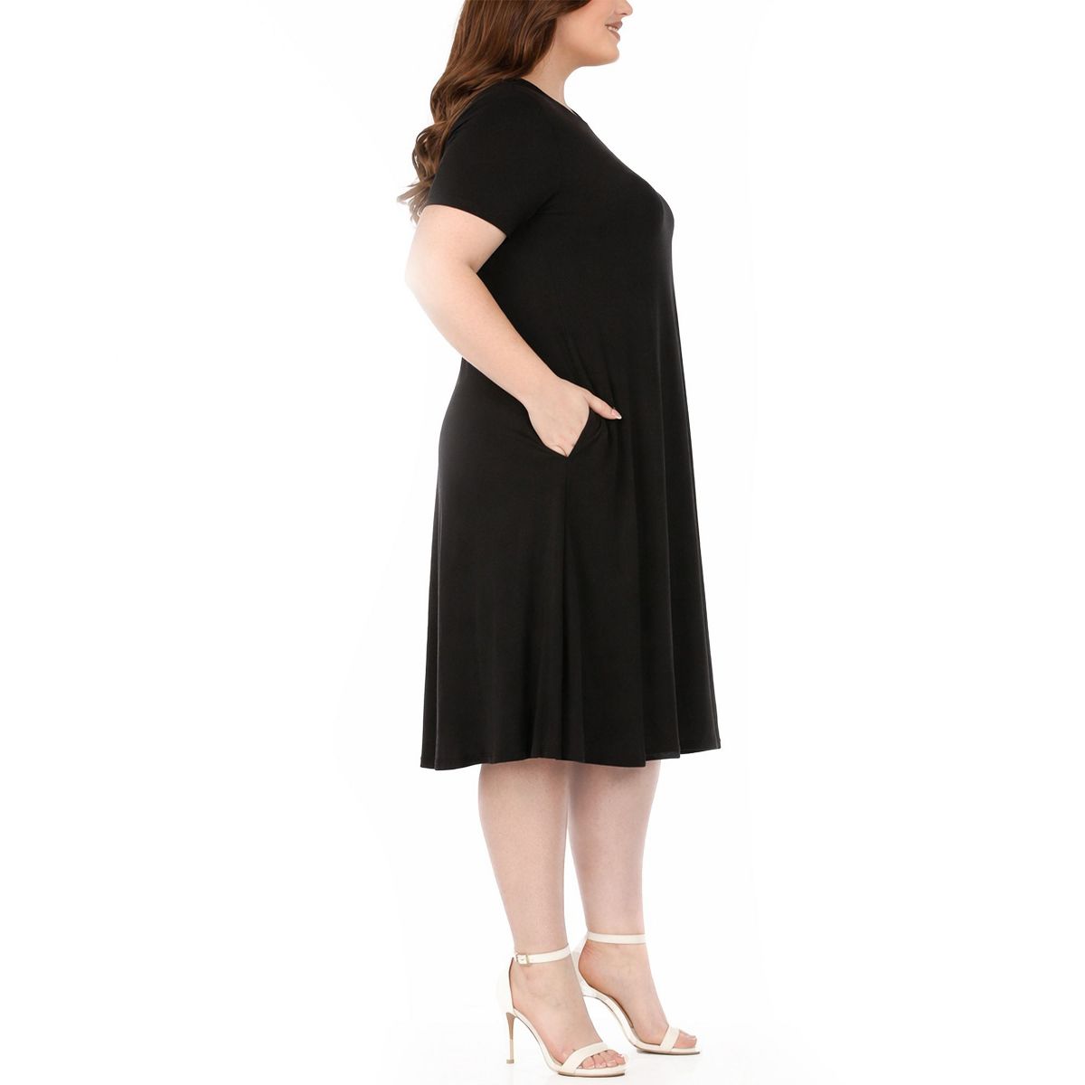 Plus Size Tee Swing Midi Dress -White Mark - thumbnail 2