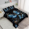 Boersma 3Pcs Butterfly Comforter Queen Size,Beautiful Blue Butterflies Bedding Set,Bohobian Gemstones Bedding Set,1 Comforter 2 Pillowcases,Black - 2 of 4