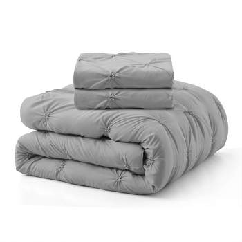 Peace Nest Pintuck Comforter Set, Bedding Set for All Season, Comforter and Pillowcases Set, Gray