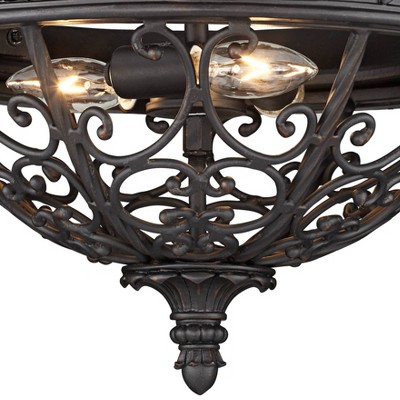 Elegant Scroll Rubbed Bronze Semi-Flushmount Ceiling Bowl Light, 20" Wide