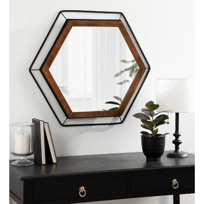 Wesman Hexagon Floating Wall Mirror in Walnut and Black