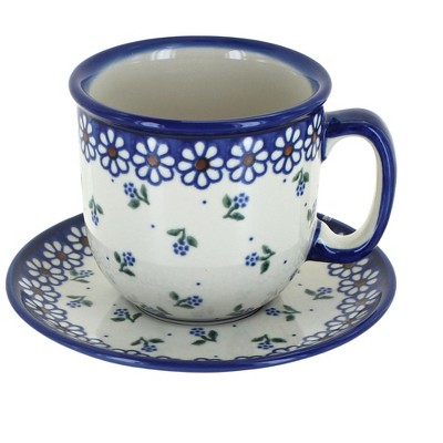 Blue Rose Polish Pottery Jubilee Coffee Cup & Saucer