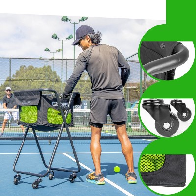 Black Steel Portable Pickleball and Tennis Ball Caddy with Wheels