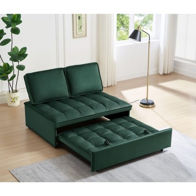NicBex Convertible Sofa Bed Loveseat Couch with Pull Out Bed & Detachable Backs,Upholstered Velvet Sleeper Sofa for Living Room,Bedroom,Green