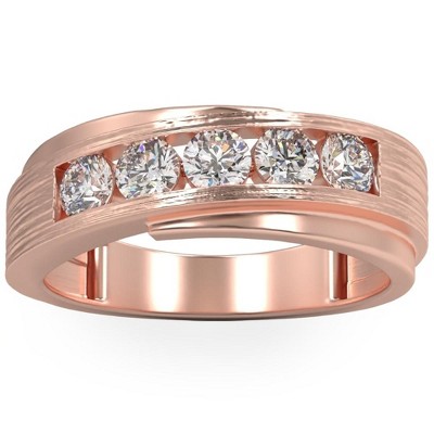 Pompeii3 1Ct Diamond Men's Ring Brushed Wedding Band in White Rose or Yellow Gold