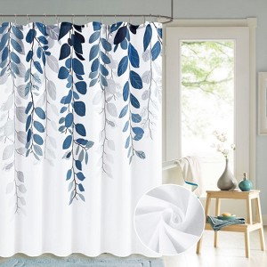 Aoibox Blue Eucalyptus Shower Curtain with Floral Watercolor Leaves, Botanical Nature Fabric Bath Curtain for Country Style Bathroom Decor - 1 of 4