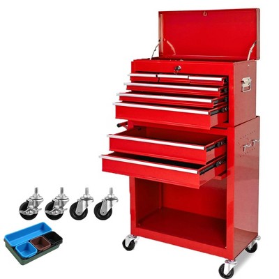 Large Rolling Tool Cabinet, 2-in-1 Detachable Metal Tool Chest with 8 Drawers, Wheels, Handle & Hooks, Lockable Tool Box Trolley for Garage Workshop