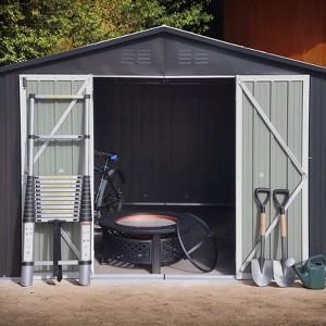 GDFStudio Rossetti Modern 102" Outdoor Metal Storage Shed, Lockable Door Tool Shed - 1 of 4
