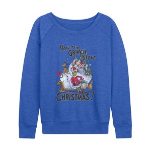 Women's - The Grinch - How The Grinch Stole Christmas Lightweight French Terry Wide Neck Long Sleeve Graphic Shirt - 1 of 3