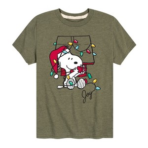 Boys' - Peanuts - Snoopy and Woodstock Christmas Skating Short Sleeve Graphic T-Shirt - 1 of 4