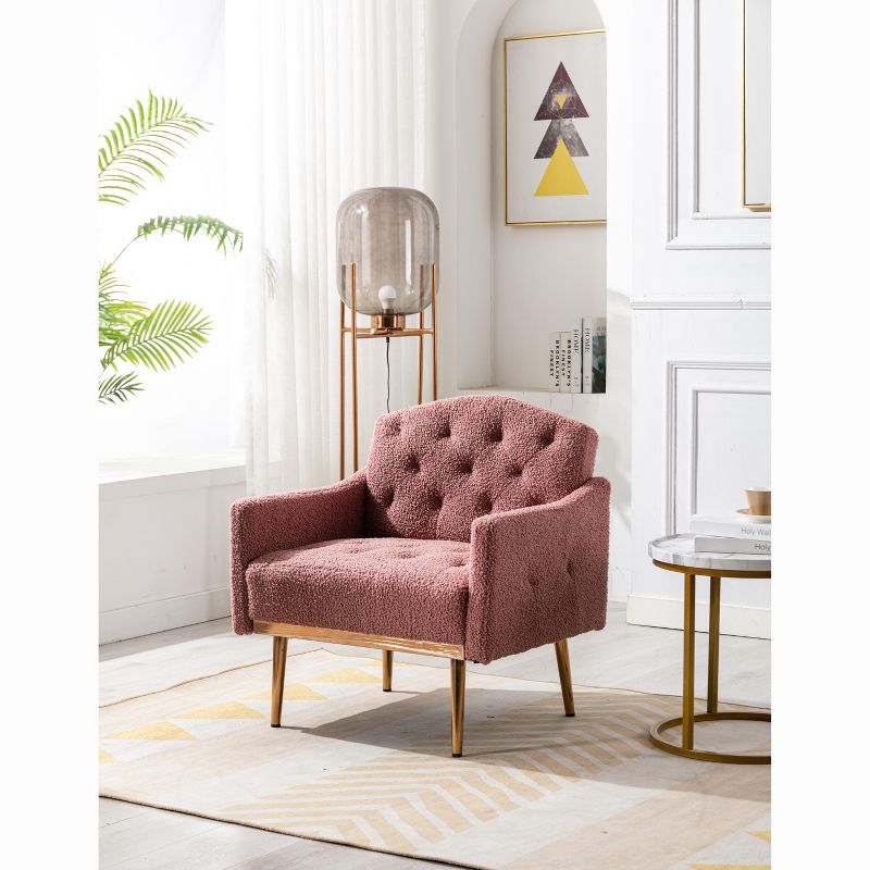 Modern Upholstered Accent Armchair with Tufted Backrest and Rose Golden Feet-ModernLuxe, 1 of 12