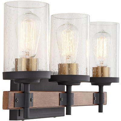 Black and Brass Cylinder Wall Light with Seeded Glass