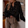 Women's Lace Long Sleeve Button Up Shirt - Romantic Full Lace Blouse Feminine Top S-XL - 2 of 4