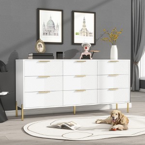 Sideboard 62.9", White Buffet Cabinet with 9 Drawers, Modern Storage for Living Room, Bedroom and Kitchen - 1 of 4