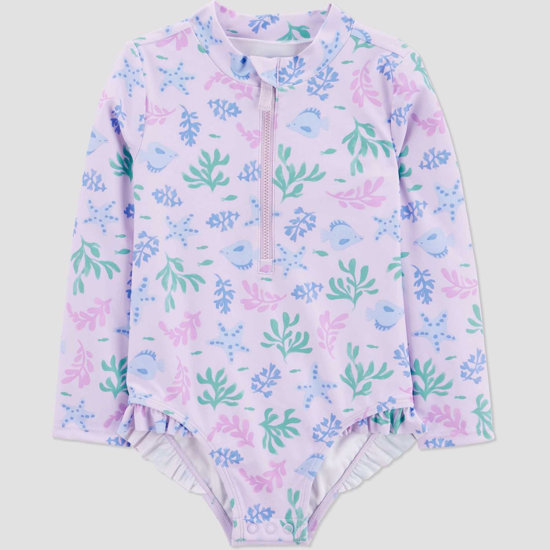 Carter's Just One You® Toddler Girls' Long Sleeve Sea Life One Piece Rash Guard Swimsuit - Purple 2T