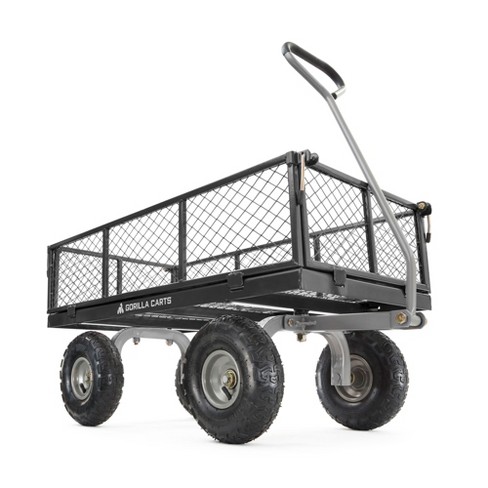 Gorilla Carts Heavy Duty Steel Dump Cart Garden Wagon w/Quick Release  System, 1200 Pound Capacity, Removable Sides & Convertible Handle, Gray  Finish