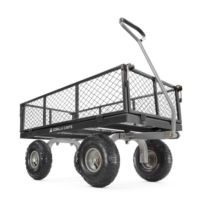 Gorilla Carts 800 Pound Capacity Heavy Duty Durable Steel Mesh Convertible Flatbed Garden Outdoor Hauling Utility Wagon Cart, Black, 1 of 8