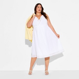 Women's Eyelet Midi Wrap Dress - Wild Fable White 1X