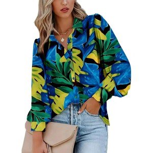 Zeagoo Womens Shirts Button Down Printed Lantern Long Sleeve Blouse Fashion Casual Tops - 1 of 4