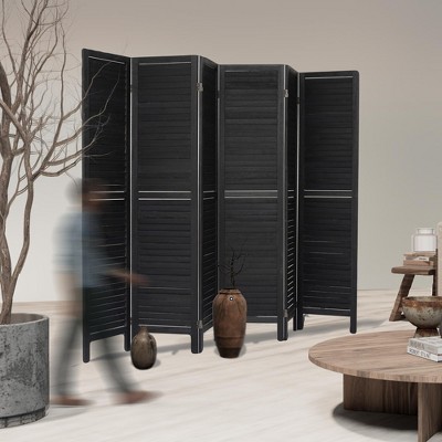 66.93Inch 6 Panel Room Divider, Folding Room Divider Privacy Screen 5.6Ft Tall, Wood Freestanding Louvered Divider Screen(Black)