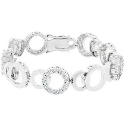 ShineHigh Circle Bijoux Bracelet for Women, Rhodium-Plated Lead-Free Alloy with Pave Cubic Zirconia Accents, Available in 7-Inch or 8-Inch Sizes