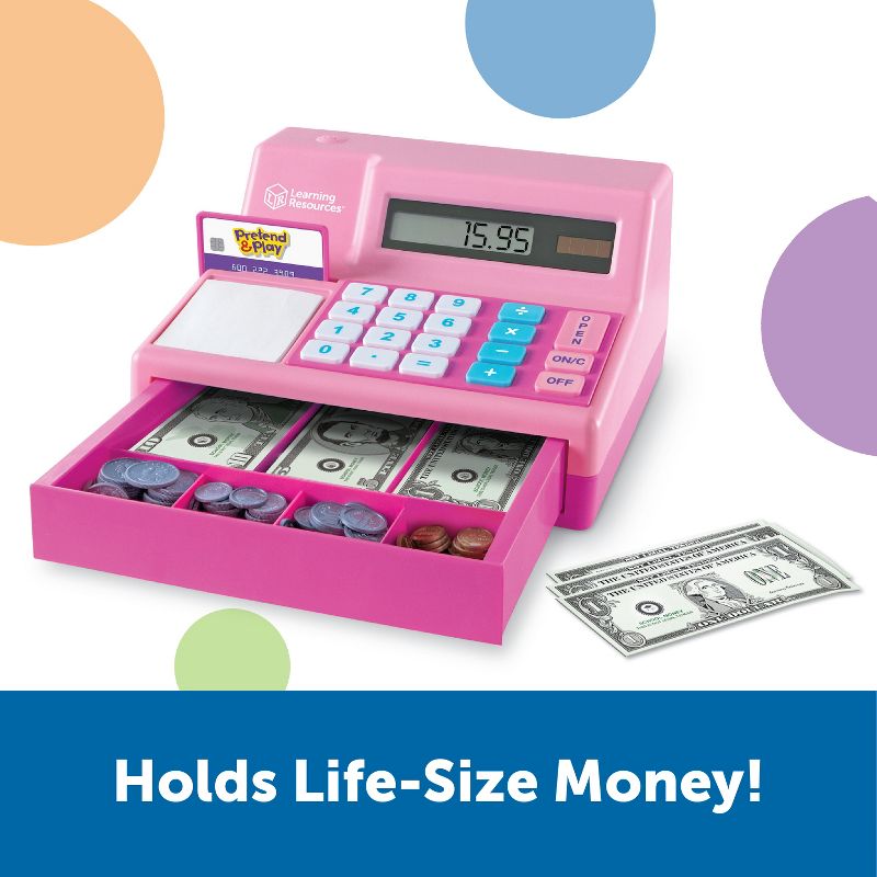 Learning Resources Pretend & Play Calculator Cash Register Pink - 73 Pieces, Ages 3+ Educational Toddler Toys, 3 of 6