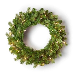 King Of Christmas 24" Pre-Lit Artificial Christmas Wreath with Lights, Battery Operated Cypress Spruce Christmas Wreaths - 1 of 4