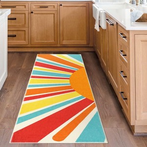 Boho Rugs Washable Kids Rug Non Slip Nursery Rug Low Pile Floor Mat Soft & Non-Shedding Sunshine Carpet Colorful Rainbow Printed Indoor Rugs - 1 of 4