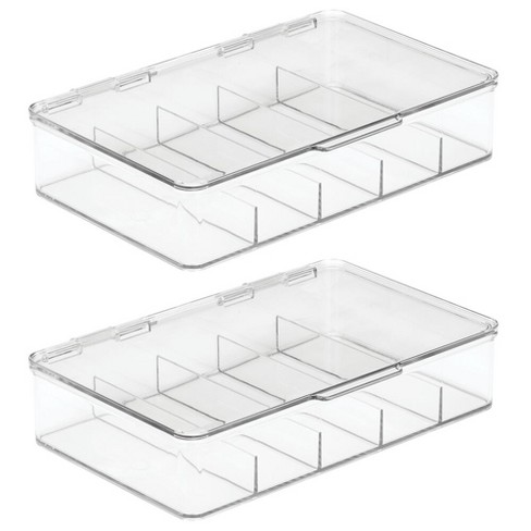 Clear Reading Glasses Hinged Lid mDesign Plastic Rectangular Stackable Eye Glass Storage Organizer Holder Box for Sunglasses Fashion Eye Wear Accessories 5 Sections 2 Pack