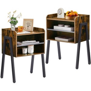 VECELO 1/2PCS Stackable Nightstand Industrial Side End Table Accent Furniture with 2-Tier Open Storage Shelf Retro Brown/Gray - 1 of 4